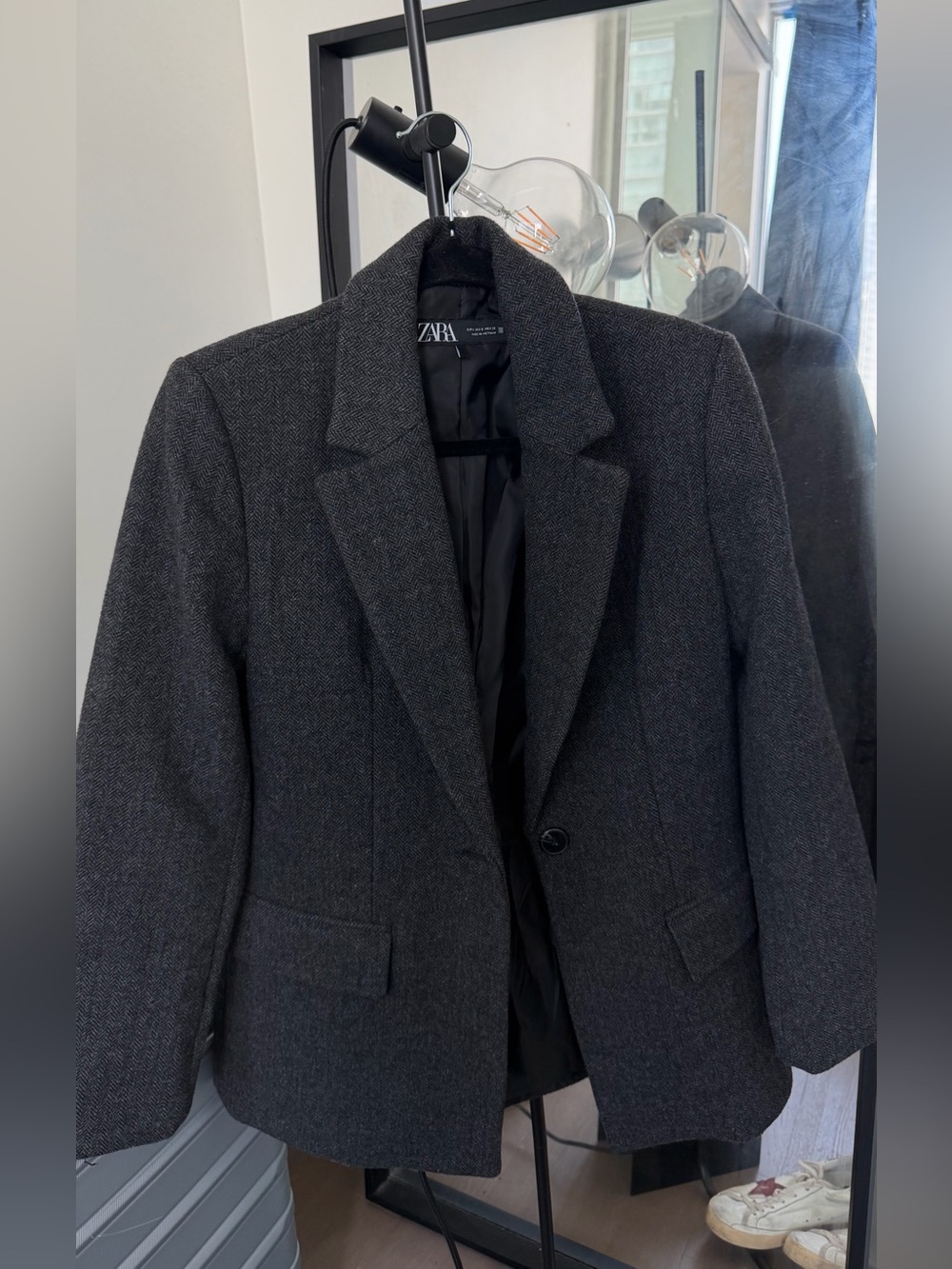 Zara Charcoal Grey Herringbone Blazer